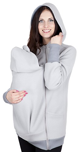 Mija Sudadera con Capucha Caliente de Lana Polar de Maternidad/Suéter para Dos/para portadores de bebé 4019A (L / 40, Gris Claro/Gris)