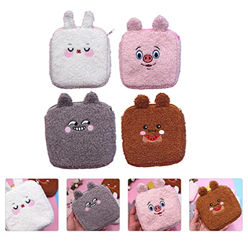 Milisten 4 Unids Peluche de Peluche Bolsa de Servilleta de Enfermería Pastilla de Almohadilla Menstrual Bunny Rabbit Bear Pig Tampon Bolsa de Periodo Pañal Organizadores para Mujeres Niños