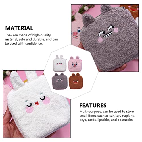 Milisten 4 Unids Peluche de Peluche Bolsa de Servilleta de Enfermería Pastilla de Almohadilla Menstrual Bunny Rabbit Bear Pig Tampon Bolsa de Periodo Pañal Organizadores para Mujeres Niños