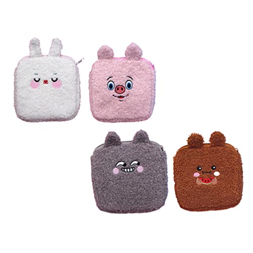 Milisten 4 Unids Peluche de Peluche Bolsa de Servilleta de Enfermería Pastilla de Almohadilla Menstrual Bunny Rabbit Bear Pig Tampon Bolsa de Periodo Pañal Organizadores para Mujeres Niños