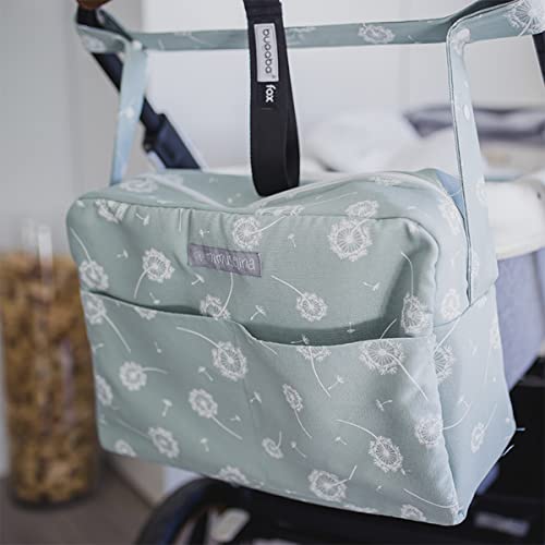 MIMUSELINA Bolsa carrito bebé. Maleta hospital bebé. Bolsa maternal de tela. Adaptable a varios cochecitos con corchetes. Bolso carro cierre Cremallera (Menta)