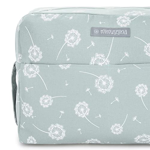 MIMUSELINA Bolsa carrito bebé. Maleta hospital bebé. Bolsa maternal de tela. Adaptable a varios cochecitos con corchetes. Bolso carro cierre Cremallera (Menta)