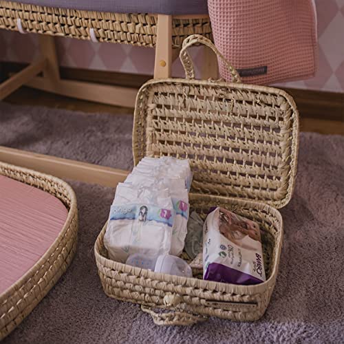 MIMUSELINA Cesta de mimbre decorativa. Maleta de palma natural para decorar o para canastilla bebé. Maleta mimbre caja almacenamiento cesta picnic decoración infantil (Grande 48X30X15cm)