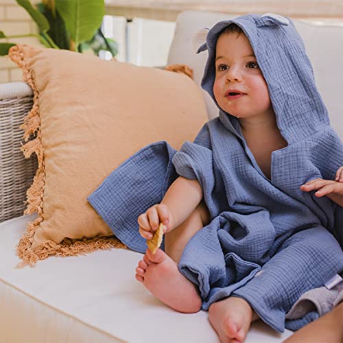 MIMUSELINA. Poncho Bebe de Muselina. Albornoz - Toalla de Gasa de algodón para bebés. Poncho Ligero, Absorbente, Secado RÁPIDO, para bebés y niños. Poncho Playa, Poncho Piscina (Azul)