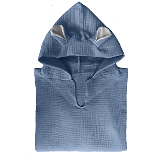 MIMUSELINA. Poncho Bebe de Muselina. Albornoz - Toalla de Gasa de algodón para bebés. Poncho Ligero, Absorbente, Secado RÁPIDO, para bebés y niños. Poncho Playa, Poncho Piscina (Azul)