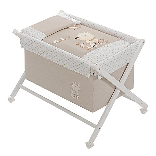 Minicuna de Tijera Plegable Completa Nature BEIGE. Incluye: Estructura + Vestidura + Colcha Desenfundable + Colchón + Almohada.