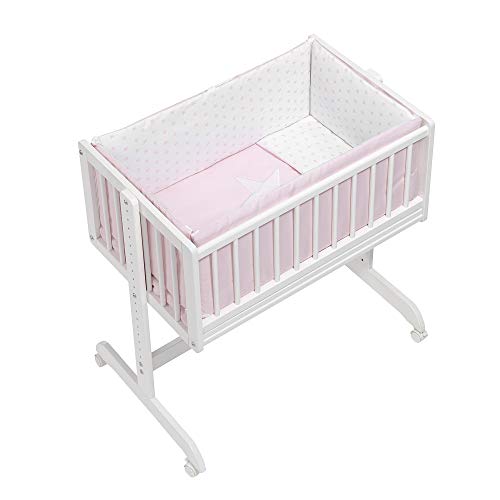 Minicuna Madera Colecho Completa con Vestiduras y colchón Modelo CT011 Rosa