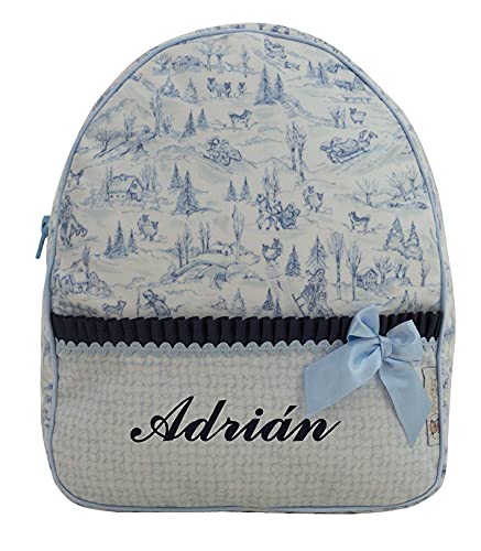 Mochila infantil Personalizable en Plastificado - Mochila Bebé - Modelo Aroa - Color Marino/Celeste - Medidas 11 x 24 x 30 cm - Personalizar Regalos - Handmade - Hecho en España - Nenel