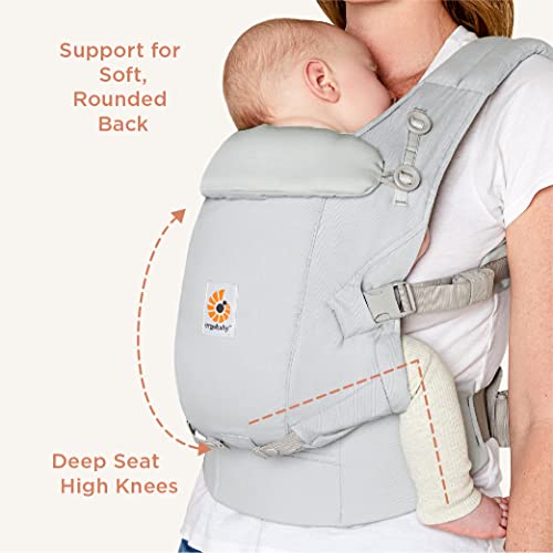 Mochila portabebé Ergobaby Adapt para recién nacidos desde el nacimiento, portabebé ergonómico de Algodón SoftTouch de 3 posiciones para transportar en el abdomen y en la espalda, Pearl Grey