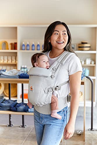 Mochila portabebé Ergobaby Adapt para recién nacidos desde el nacimiento, portabebé ergonómico de Algodón SoftTouch de 3 posiciones para transportar en el abdomen y en la espalda, Pearl Grey