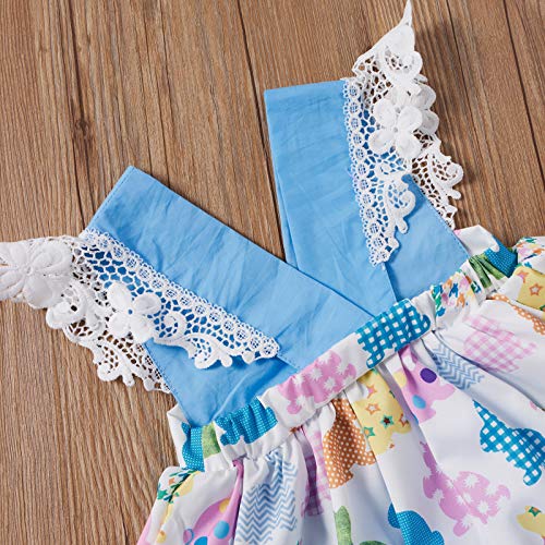 Mono Azul de Verano para Bebé Recién Nacida Mono de Vestido de Cuello V Manga Corta de Encaje con Estampado de Conejo Diadema con Lazo Mono Casual Ropa de Juego Niña Pequeña(Azul, 6-12 Meses)