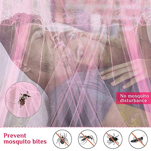 Mosquitera para Camas Individuales y Matrimoniales, Mosquitera Redondo Mosquitera Baldaquino Mosquitera Insectos Antinsectos Cortinas para Individual o Cama Doble Indoor or Exterior Color Rosado