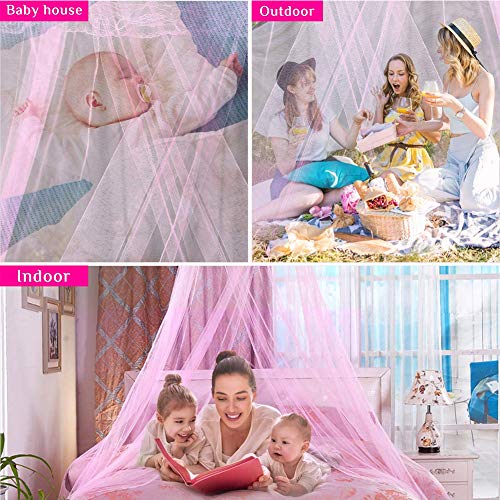 Mosquitera para Camas Individuales y Matrimoniales, Mosquitera Redondo Mosquitera Baldaquino Mosquitera Insectos Antinsectos Cortinas para Individual o Cama Doble Indoor or Exterior Color Rosado