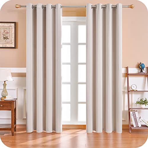 MRTREES Cortina Habitacion Opaca Termica 2 Piezas 140×280cm Cortinas Salon Moderno Aislantes Frío Calor Luz Cortinas Largas para Ventana Dormitorio Infantil Bebe Niños Beige con Ojales