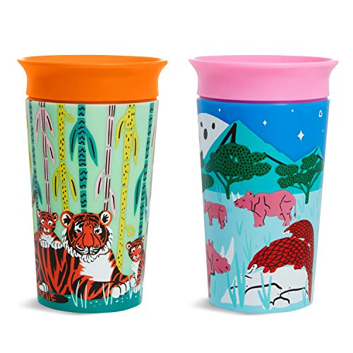 Munchkin Miracle 360 grados Wildlove - Vaso Antiderrames, Set de 2, Rinoceronte/Tigre, 266 ml