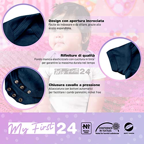 My First 24 Body de bebé divertido de manga corta – Captain Adorable – Body de bebé unisex 100% algodón transpirable – Body regalo para nacimientos de bebé, azul navy, 6-12 Meses