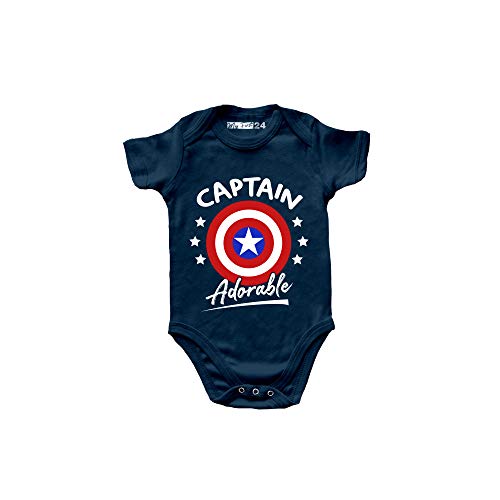 My First 24 Body de bebé divertido de manga corta – Captain Adorable – Body de bebé unisex 100% algodón transpirable – Body regalo para nacimientos de bebé, azul navy, 6-12 Meses