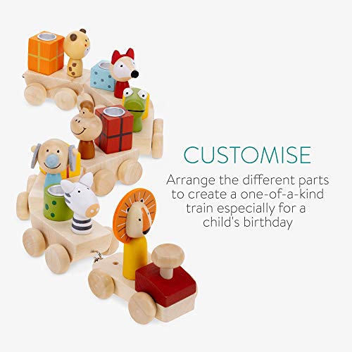 Navaris Tren de cumpleaños de Madera - Juguete para niños con números 0-9 y candelabros para Velas - Trenecito Decorativo para Poner sobre la Tarta