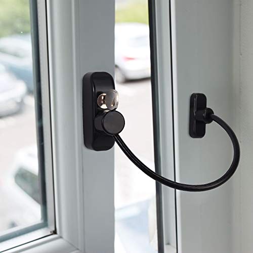 Neoteck 2 pcs Seguridad para Ventana/Puerta Cierre de Seguridad para Niño Restrictor de Ventana Cable de Bloqueo para Niños Bebés Familia Aplicaciones Públicas y Comerciales-Negro