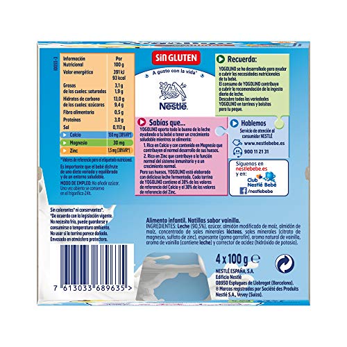 Nestlé Iogolino - Alimento infantil, natillas con galleta - Paquete de 4 x 100 gr - Total: 400 gr - , Pack de 6