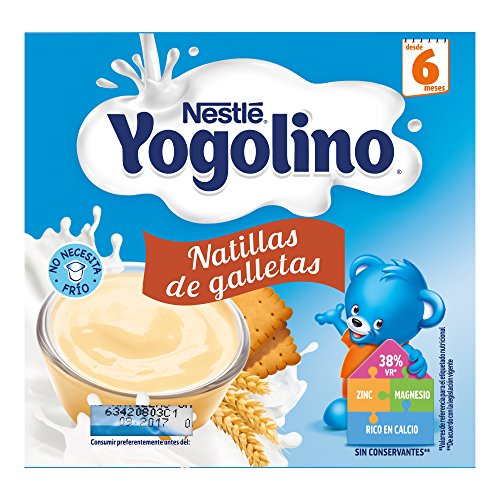 Nestlé Iogolino - Alimento infantil, natillas con galleta - Paquete de 4 x 100 gr - Total: 400 gr - , Pack de 6