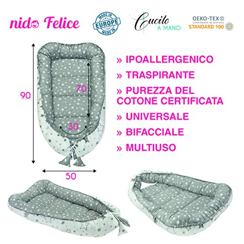 Nido Felice cunas - Reductor De Cuna. recién nacido Reversible|Seguro i Multifuncional Certificado OEKO-TEX® |Universal,Paragolpes ergonómico para el bebé |Cambiador|