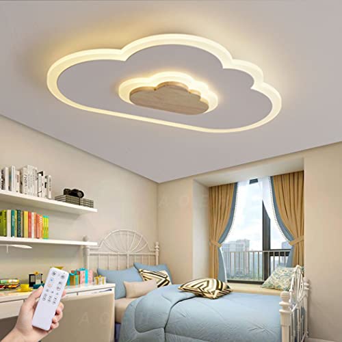 Niños LED lámpara para habitación de niños luz de techo nubes lámpara de techo madera regulable 3000k-6500k, luces de techo LED modernas para habitaciones de niños habitación de bebé, 40cm, 20w