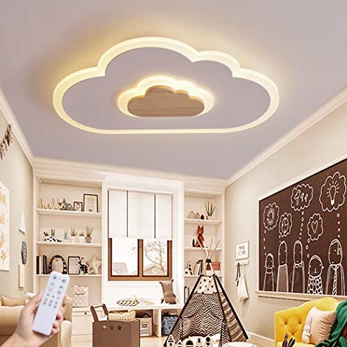 Niños LED lámpara para habitación de niños luz de techo nubes lámpara de techo madera regulable 3000k-6500k, luces de techo LED modernas para habitaciones de niños habitación de bebé, 40cm, 20w