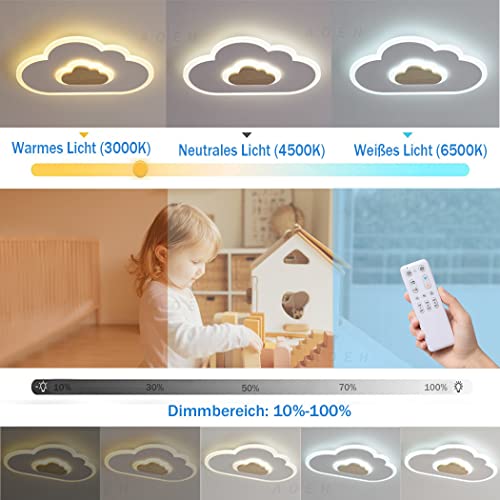 Niños LED lámpara para habitación de niños luz de techo nubes lámpara de techo madera regulable 3000k-6500k, luces de techo LED modernas para habitaciones de niños habitación de bebé, 40cm, 20w