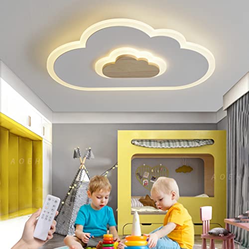 Niños LED lámpara para habitación de niños luz de techo nubes lámpara de techo madera regulable 3000k-6500k, luces de techo LED modernas para habitaciones de niños habitación de bebé, 40cm, 20w