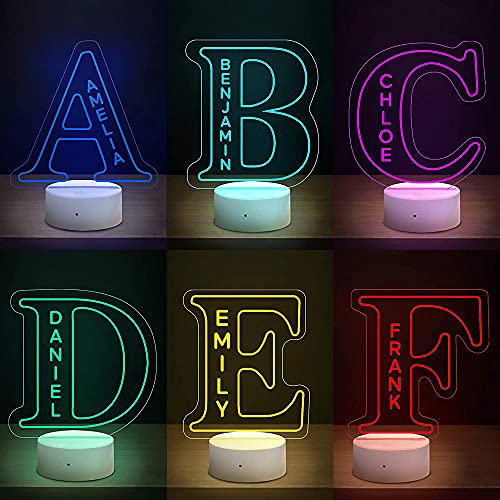 Nombre personalizado Luz de noche LED Neón, Lámpara de letras personalizadas 7 colores Alfabeto Luz de noche con letras LED Personalizado Cualquier nombre / Decoración de palabras Luz de noche LED