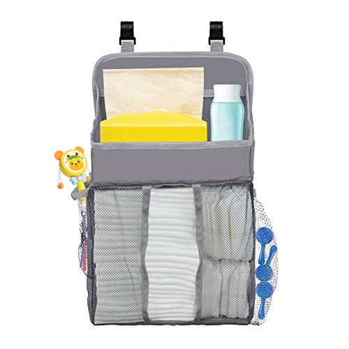 Novelfun Organizador colgante para pañales y guardería para cuna de bebé, Playard, cambiador, organizador de pañales para bebé Essentials y Baby Shower Regalos para recién nacido gris