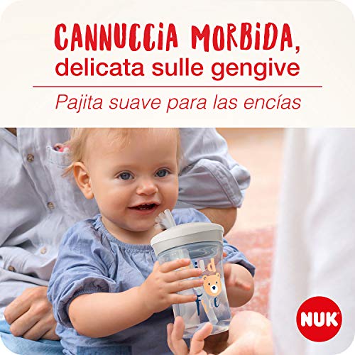 NUK Action Cup Taza Para Niños, +12 Meses, Pajita Blanda De Accionamiento Por Giro, A Prueba De Fugas, Sin Bpa, 230 Ml, Gris Y Blanco, 1 Unidad