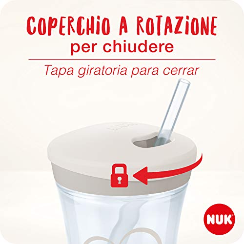 NUK Action Cup Taza Para Niños, +12 Meses, Pajita Blanda De Accionamiento Por Giro, A Prueba De Fugas, Sin Bpa, 230 Ml, Gris Y Blanco, 1 Unidad