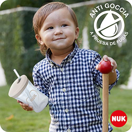 NUK Action Cup Taza Para Niños, +12 Meses, Pajita Blanda De Accionamiento Por Giro, A Prueba De Fugas, Sin Bpa, 230 Ml, Gris Y Blanco, 1 Unidad