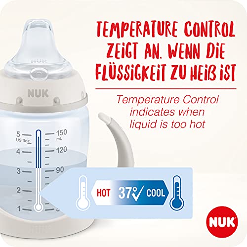 NUK First Choice+ - Biberón para aprender a beber de 6 a 18 meses, 150 ml, indicador de control de temperatura, boquilla antigoteo, asas ergonómicas, sin BPA, unicornio