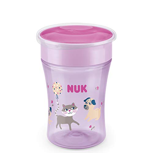 NUK Magic Cup vaso antiderrame bebe | Borde a prueba de derrames de 360° | +8 meses | Sin BPA | 230 ml | Gata (morado) | 1 Unidad (Paquete de 1)