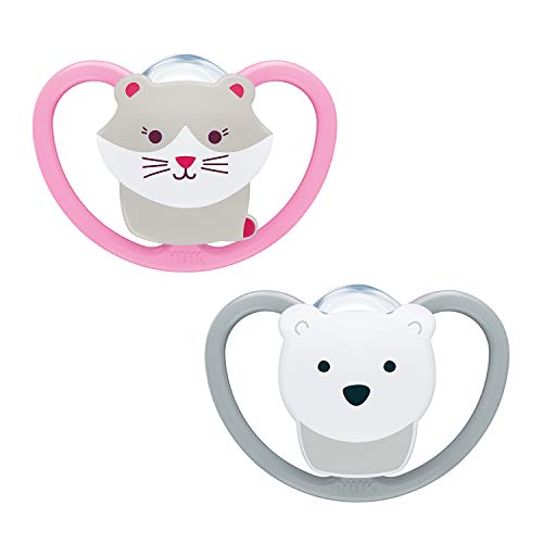 NUK Space Baby Dummy | 0-6 meses | Chupetes con ventilación adicional | Silicona sin BPA | Gato y oso polar | 2 unidades