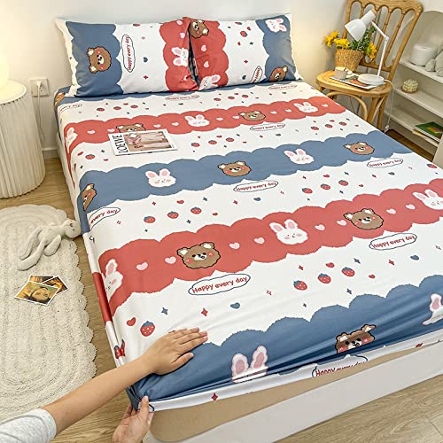 Nuoxuan SáBana,SáBana Bajera Y Funda De Almohada con Estampado De AlgodóN, Protector De ColchóN Individual, Doble, King para Dormitorio De NiñOs,Blanco 13,120 * 200 Cm (2 Uds)