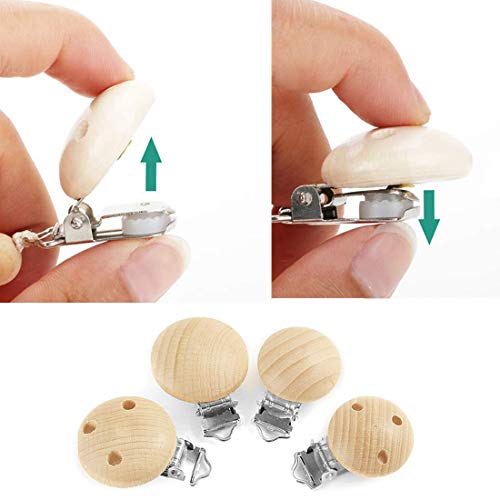 O-Kinee 12 Pcs Pinza Chupete Madera Bebe,Niña&Niño Chupete Chupetero Personalizado Clip Redondo para Hacer Cadena Chupete Sujeta Bebé Diy con Tres Agujeros Chupete Clip