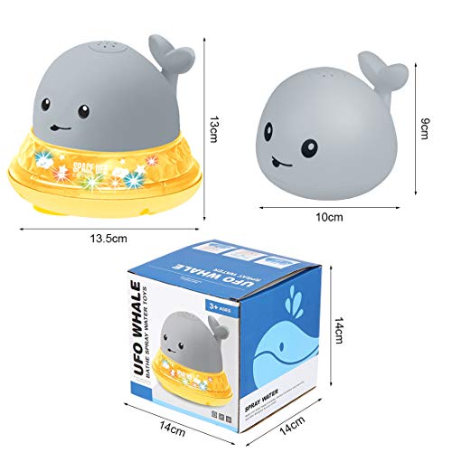 O-Kinee Juguetes de Baño para Bebés, Rociador de Ballena de Inducción Automática Juguetes Divertidos, Juguete de Agua, Juguete Sensorial de Rociado de Agua 2 en 1, Juguete de Fuente Musical (Gris)