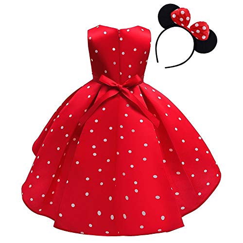 OBEEII Disfraz de princesa para bebé de lunares sin mangas de Minnie con diadema para Navidad, canaval, ceremonia, Halloween, cumpleaños, fiestas, 18 m y 11 A, #rojo + diadema, 6-7 Años