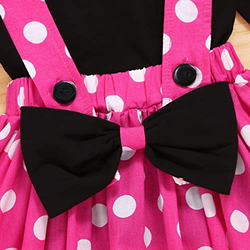 OBEEII Minnie Vestido de Tirantes para Bebés y Niños Pequeños Camiseta/Top de Manga Larga Conjunto de Ropa Bebé Niña Disfraz de Lunares Tutu y Diadema para Navidad Carnaval Rosa Roja 3-4 años