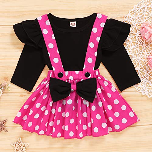 OBEEII Minnie Vestido de Tirantes para Bebés y Niños Pequeños Camiseta/Top de Manga Larga Conjunto de Ropa Bebé Niña Disfraz de Lunares Tutu y Diadema para Navidad Carnaval Rosa Roja 3-4 años