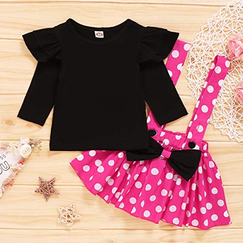 OBEEII Minnie Vestido de Tirantes para Bebés y Niños Pequeños Camiseta/Top de Manga Larga Conjunto de Ropa Bebé Niña Disfraz de Lunares Tutu y Diadema para Navidad Carnaval Rosa Roja 3-4 años