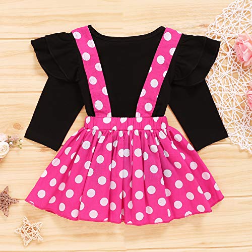 OBEEII Minnie Vestido de Tirantes para Bebés y Niños Pequeños Camiseta/Top de Manga Larga Conjunto de Ropa Bebé Niña Disfraz de Lunares Tutu y Diadema para Navidad Carnaval Rosa Roja 3-4 años