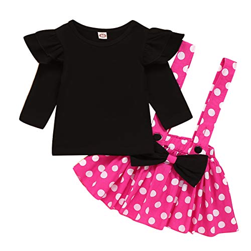 OBEEII Minnie Vestido de Tirantes para Bebés y Niños Pequeños Camiseta/Top de Manga Larga Conjunto de Ropa Bebé Niña Disfraz de Lunares Tutu y Diadema para Navidad Carnaval Rosa Roja 3-4 años