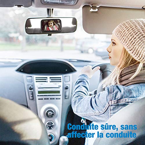 OMBAR Espejo Coche Bebé con Correas Elásticas Ajustables, Espejo Retrovisor Bebé Coche 360° Rotación para Ajustar Diferente Ángulo, Espejo Coche Bebé Asiento Trasero 100% Inastillable para Vigilancia