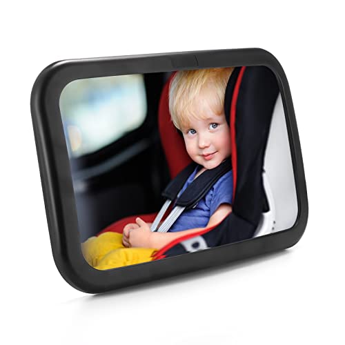 OMBAR Espejo Coche Bebé con Correas Elásticas Ajustables, Espejo Retrovisor Bebé Coche 360° Rotación para Ajustar Diferente Ángulo, Espejo Coche Bebé Asiento Trasero 100% Inastillable para Vigilancia