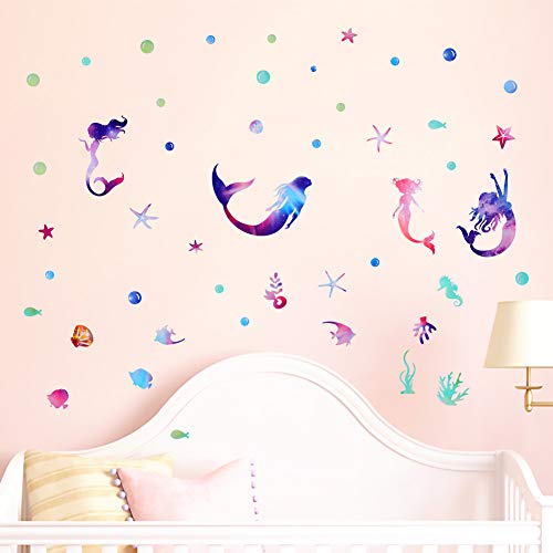 OOTSR Pegatinas de Pared de Sirena, Vinilo Adhesivo Decorativo Pared Sticker, Pegatinas de Pared Para Niñas Niños Dormitorio